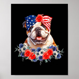 Affiche Chien de taureau Bandana Drapeau américain 4 juill