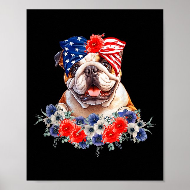 Affiche Chien de taureau Bandana Drapeau américain 4 juill (Devant)