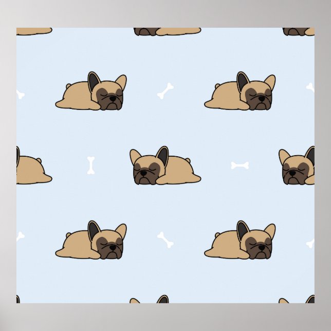 Affiche Chien de taureau français, mignon motif endormi. (Devant)
