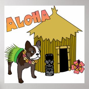 Affiche Chien de taureaux français d'Hawaï Hula Tiki Poste