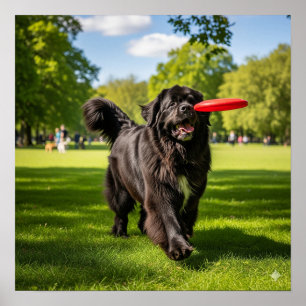 Affiche Chien de Terre-Neuve avec Frisbee