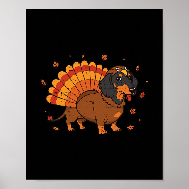 Affiche Chien de Thanksgiving Dachshund Dinde Wiener Autom (Devant)