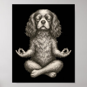 Affiche Chien de yoga vintage Cavalier King Charles Spanie