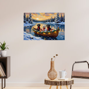 Affiche Chien d'eau portugais Noël Bateau Fêtes