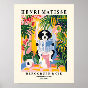 Affiche Chien d'eau portugais noir et blanc de style Matis