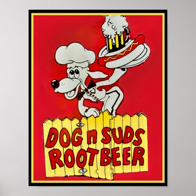 Affiche CHIEN DES ANNÉES 1960 sur la bière racine SUDS (Devant)
