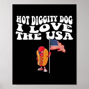 Affiche Chien Diggity Usa Drapeau Américain 4 juillet Quat