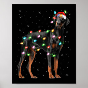 Affiche Chien Doberman Noël Lumières Santa Animal Chien Am