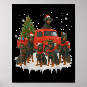 Affiche Chien Doberman Nscher Camion Rouge Arbre de Noël P