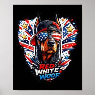 Affiche Chien doberman pinscher drôle rouge blanc et touto