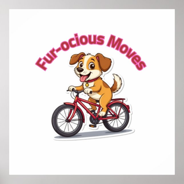 Affiche **Chien drôle à vélo – Chien mignon faisant du vél (Devant)