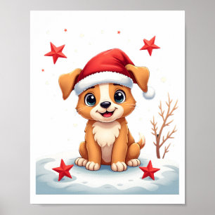 Affiche Chien Drôle avec Étoiles de Noël pour la Saison Fe