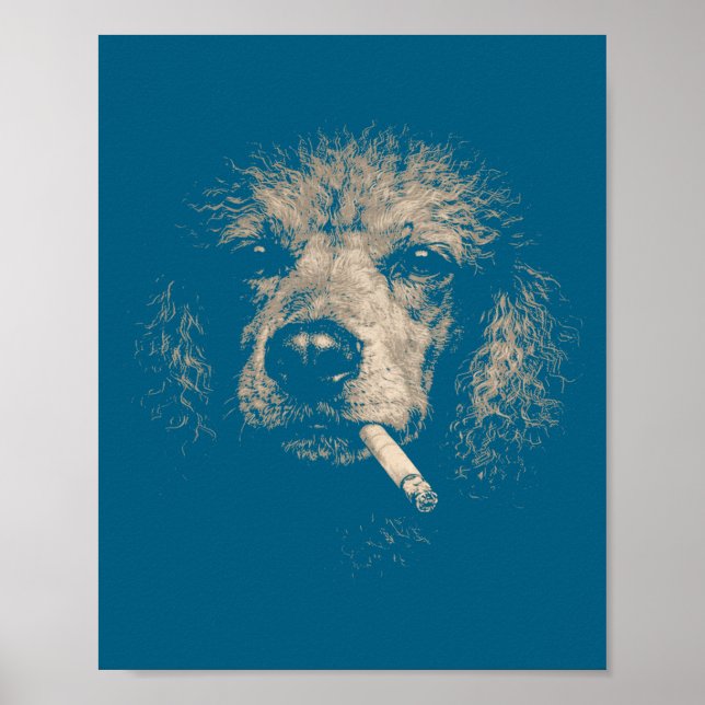 Affiche Chien Drôle Fumant un Cigarette Poodle Meme (Devant)