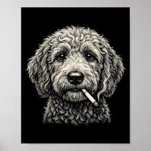 Affiche Chien drôle fumant une cigarette Golden Doodle