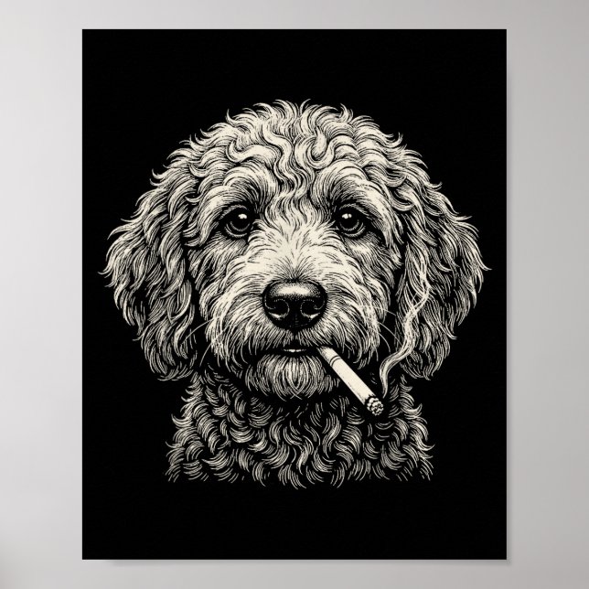 Affiche Chien drôle fumant une cigarette Golden Doodle (Devant)