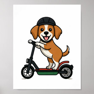Affiche Chien drôle sur scooter