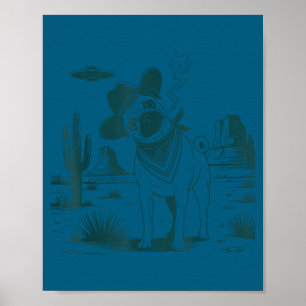 Affiche Chien drôle western ufo pug vintage