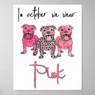 Affiche Chien En Octobre Nous Portons Le Ruban Rose Cancer