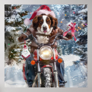 Affiche Chien Épagneul Breton à cheval sur une moto de Noë
