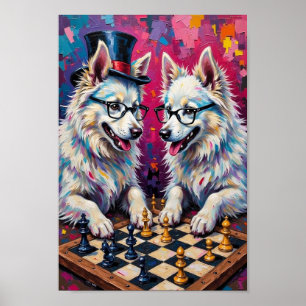 Affiche Chien Esquimau Américain Échecs Pop Art, Drôle Esk