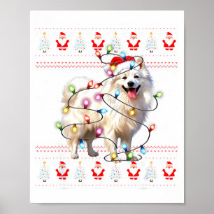 Affiche Chien Esquimau Américain Xmas Lumières Sweat Ugly 