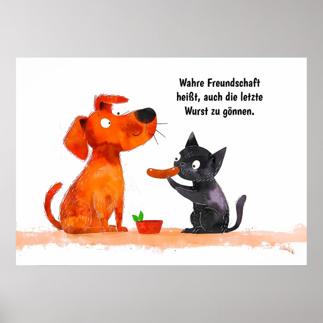 Affiche Chien et chat de bande dessinée à l'aquarelle côte (Devant)
