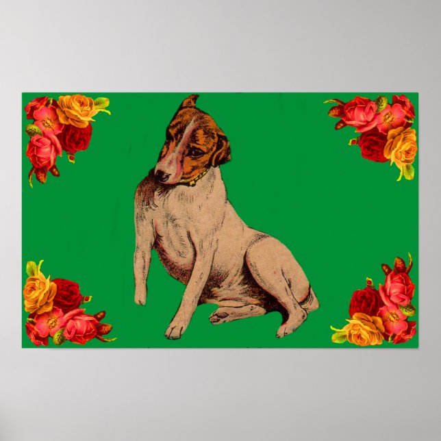 Affiche Chien et fleurs victoriens (Devant)