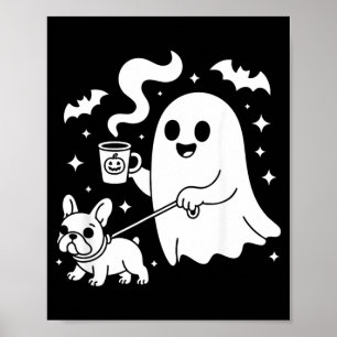 Affiche Chien fantôme bouledogue français café Halloween