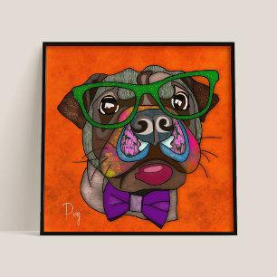 Affiche Chien fou Carlin peint à la main