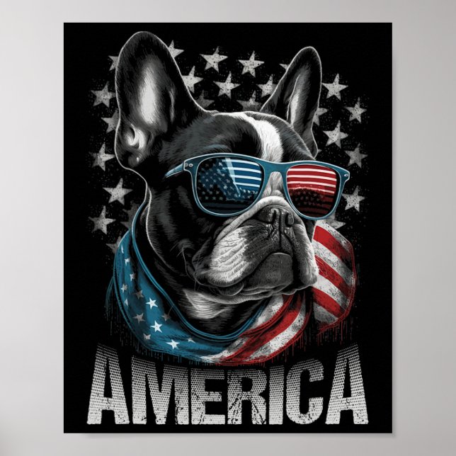 Affiche Chien Frenchie patriotique Drapeau américain 4 jui (Devant)