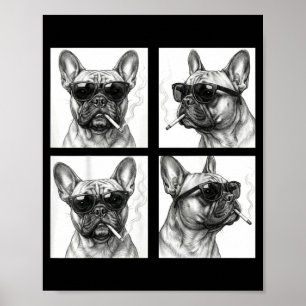 Affiche Chien fumant cigarette drôle photo de bouledogue f
