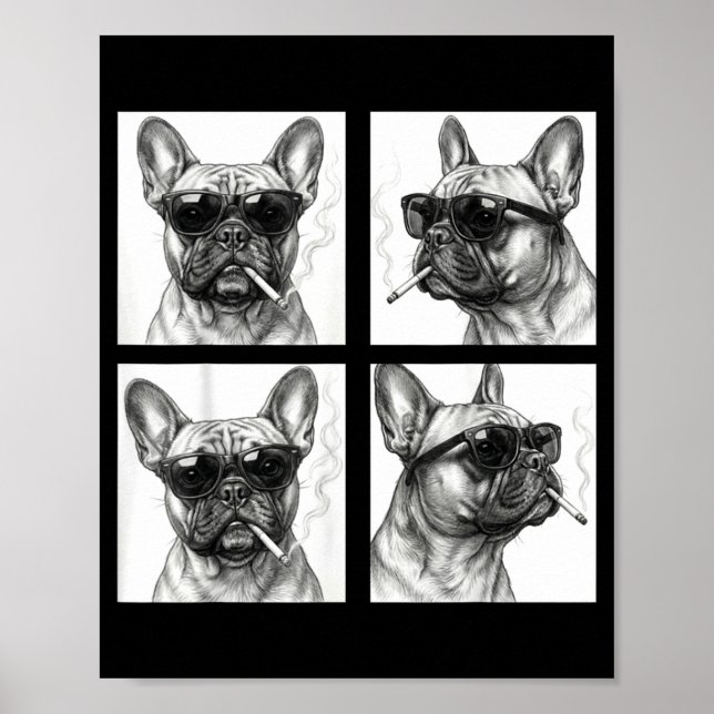 Affiche Chien fumant cigarette drôle photo de bouledogue f (Devant)