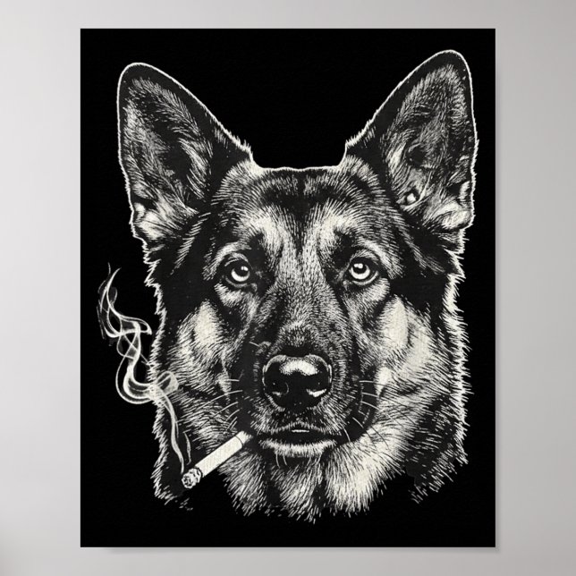 Affiche Chien fumant une cigarette Mème drôle de berger al (Devant)