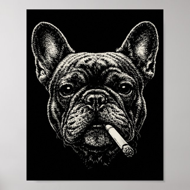 Affiche Chien fumant une cigarette Mème drôle de bouledogu (Devant)
