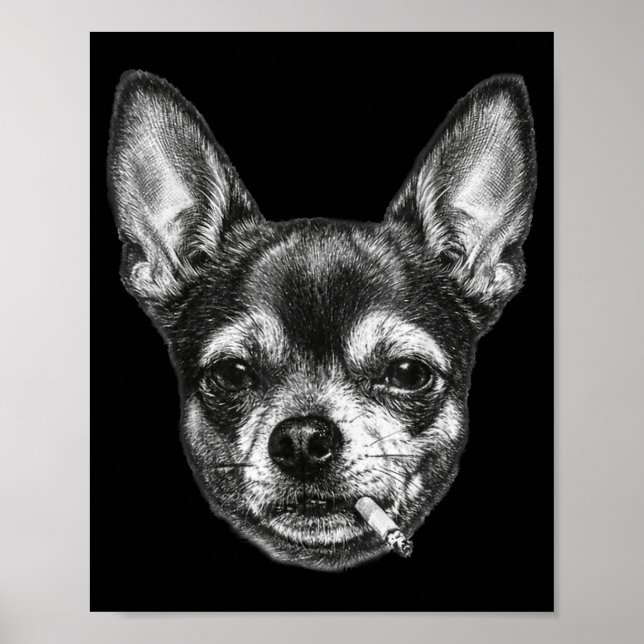 Affiche Chien fumant une cigarette Mème drôle de Chihuahua (Devant)