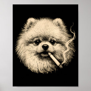 Affiche Chien fumant une cigarette Mème drôle de Meranian