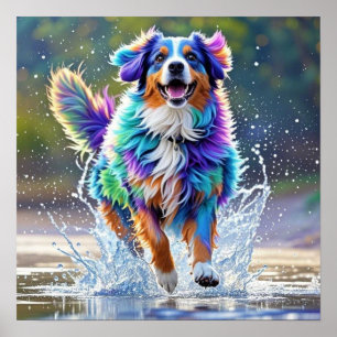 Affiche Chien géant coloré heureux joueur drôle, éclabouss