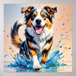 Affiche Chien géant coloré heureux joueur drôle, éclabouss