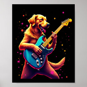 Affiche Chien Golden Retriever Jouant de la Guitare Électr