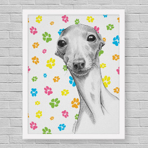 Affiche Chien Greyhound italien Cute Funny Sketch Portrait