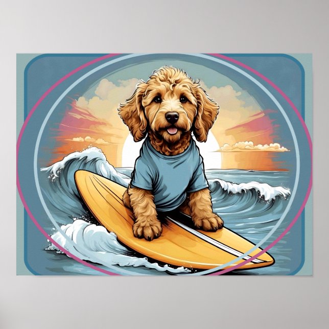 Affiche Chien gribouillé surfant (Devant)
