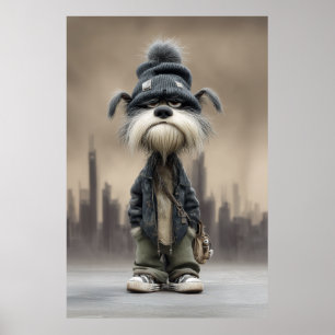 Affiche Chien grincheux dans les vêtements de rue