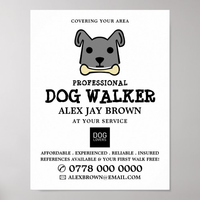 Affiche Chien gris avec os, Walker chien publicité (Devant)