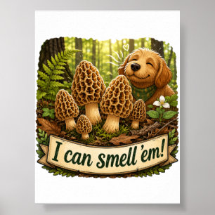 Affiche Chien heureux reniflant des morilles - Amour de la