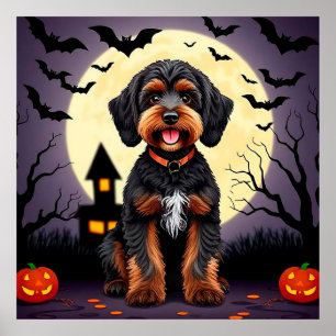 Affiche Chien heureux sur le thème d'Halloween