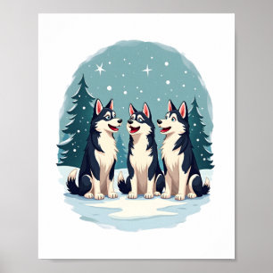 Affiche Chien Husky Christmas Choir