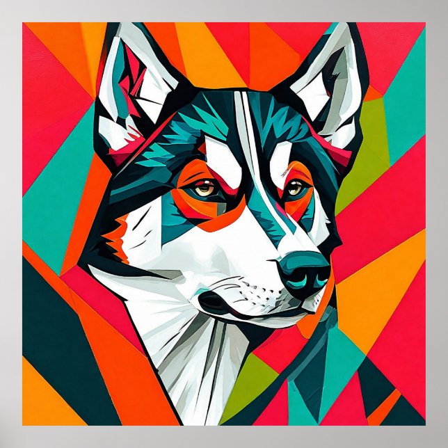 Affiche Chien Husky coloré (Devant)