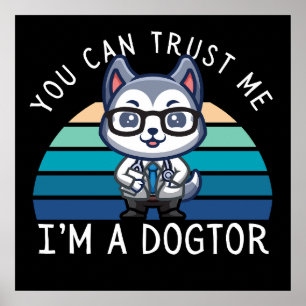 Affiche Chien Husky Kawaii Drôle Docteur
