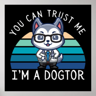 Affiche Chien Husky Kawaii Drôle Docteur