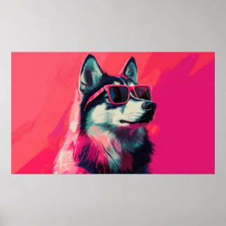 Affiche Chien husky sibérien cool avec des lunettes de sol